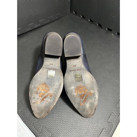 FREE PEOPLE Charm Double V Navy Blue Leather Ankle Boots Size 37.5 US 7 - Picture 5 of 8